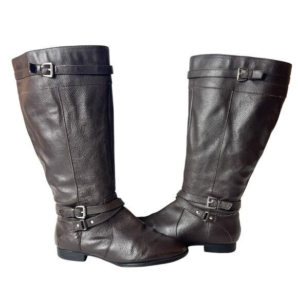 Comfortview Knee High Womens 8W Riding Boots Brown Leather Comfort Casual Zip Up - Picture 4 of 10